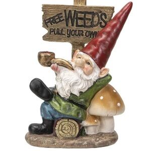 Free weeds Garden Gnome with Red Hat and Pipe